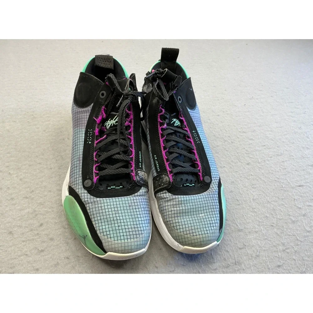 Air Jordan 34 Blue Void Basketball Shoes AR3240-400 Size 11 Green Pink Black